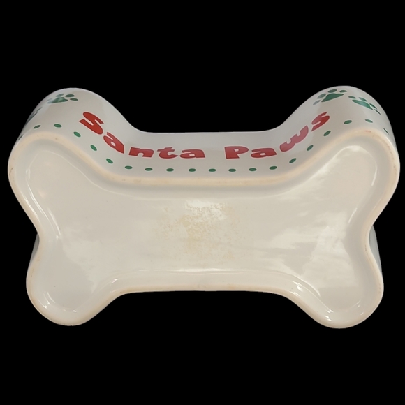 SANTA PAWS BONE SHAPED WHITE PET BOWL - Picture 2 of 5